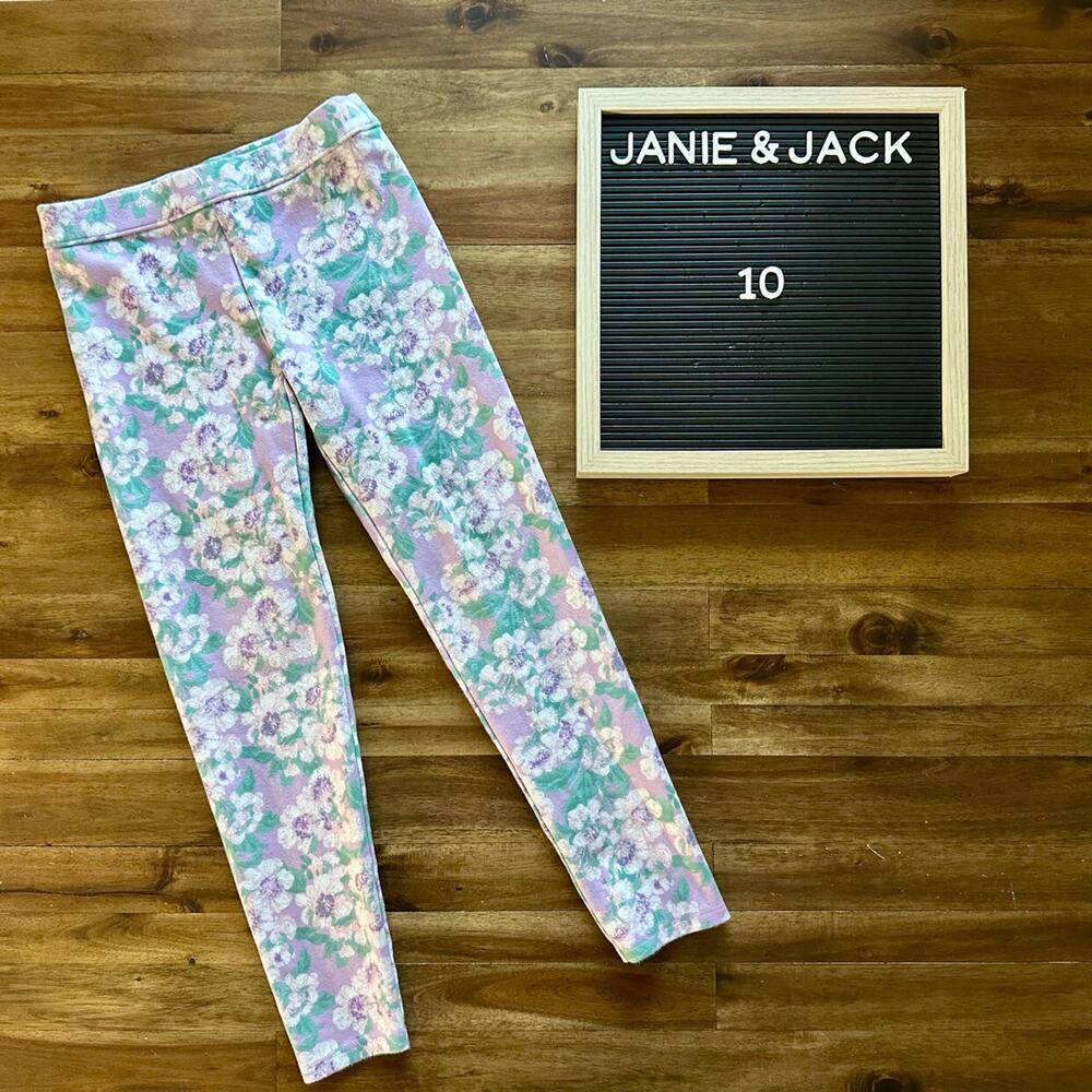 Janie & Jack Knit Floral Ponte Pant Lavender Purple Green Cream Teen Preppy 10